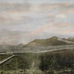 Panorama Photograph of Miles Glacier Bridge on the Copper River and Northwestern Railway in Alaska