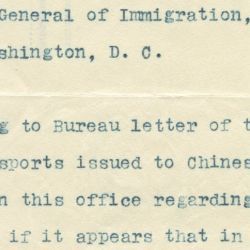 Letter from the Commissioner of Immigration in San Francisco Regarding the Issuing of Passports to Persons of the Chinese Race