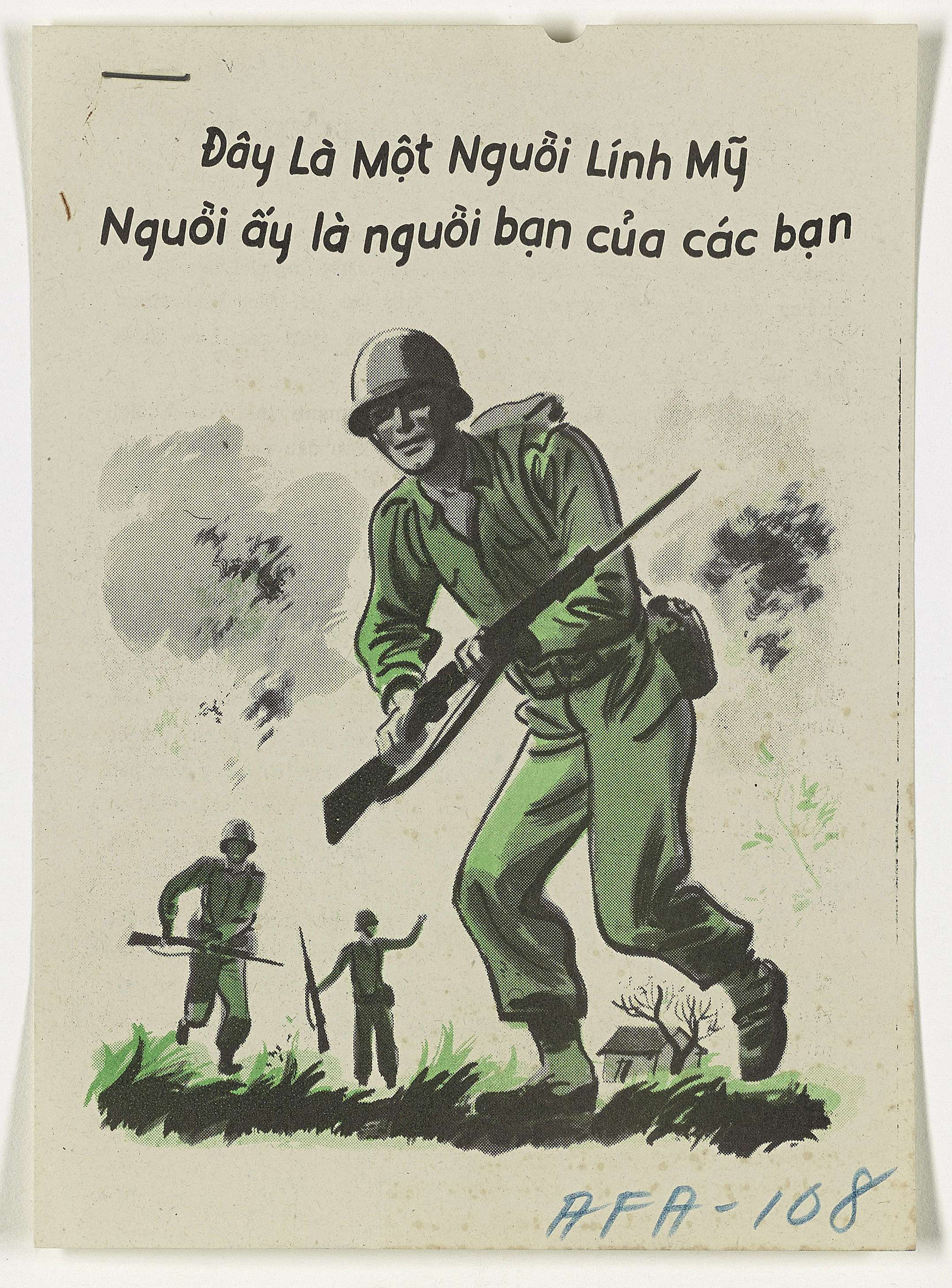 Poster which translates to “This is an American soldier. He is your friend.” – Source: NARA’s DocsTeach