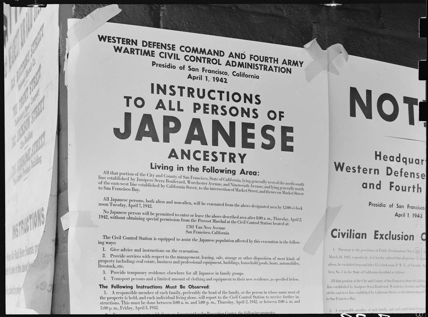 A poster instructing Japanese Americans to report for deportation and imprisonment.