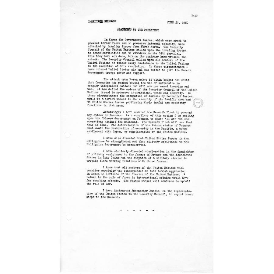 President Truman's Statement on the Situation in Korea | DocsTeach