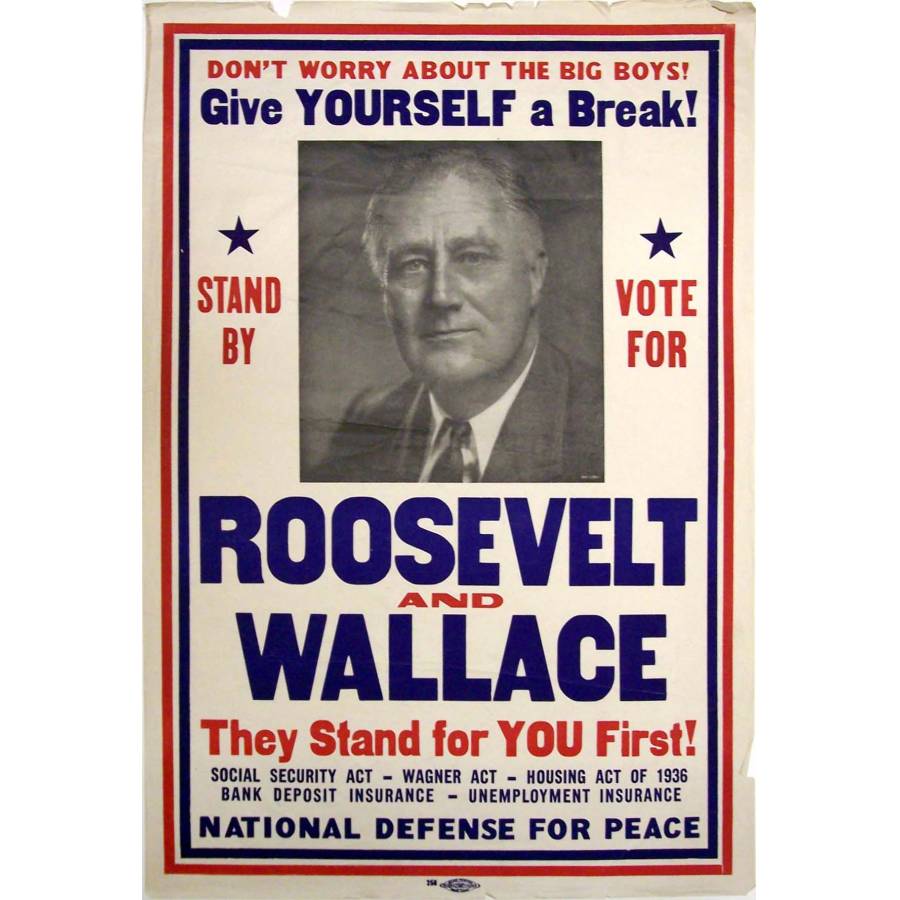 Original 1940 Henry Wallace for Roosevelt VP Campaign Poster 4406 