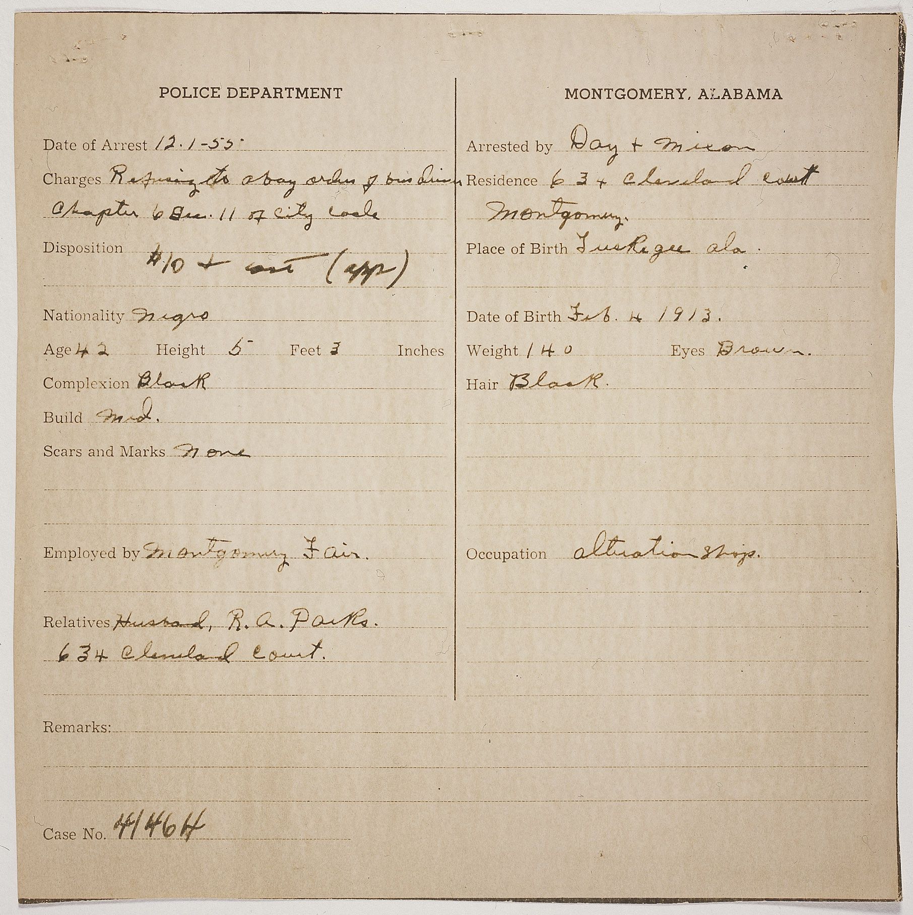 Rosa Parks' Police Report - History By Mail