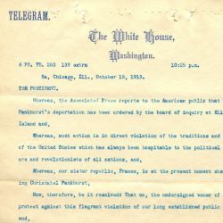 Telegram Opposing the Deportation of Emmeline Pankhurst