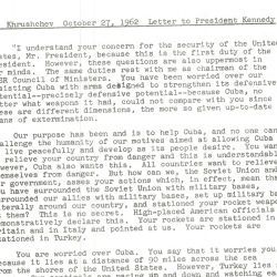 Letter from Nikita Khrushchev to President Kennedy Regarding Cuba