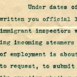 Letter from Immigration Commissioner Regarding Female Inspectors 