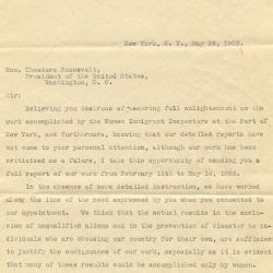 Letter to President Theodore Roosevelt Regarding Female Boarding Inspectors 