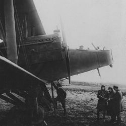 British Airplane Being Tuned up for Flight to Germany. Near Dunkerque, Belgium