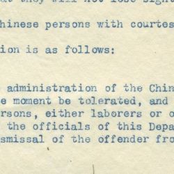 Circular Letter Regarding the Necessity to Treat All Chinese Persons with Courtesy and Respect
