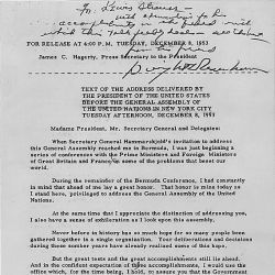 Eisenhower Press Release announcing Atoms for Peace policy