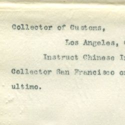 Letter from Collector of Customs J. P. Jackson to the Treasury Department About Soo Hoo Fong
