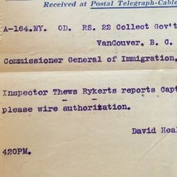 Correspondence Between Commissioner-General of Immigration Terence V. Powderly and Commissioner David Healy Regarding the Capture, Retention, and Cost for Eleven Chinese