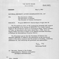 National Security Action Memorandum No. 237 Project MERCURY Manned Space Flight (MA-9)