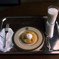 A picture of the last meal Nixon ate at the White House prior to him leaving the White House