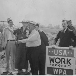 Eleanor Roosevelt at Works Progress Administration site in Des Moines, Iowa