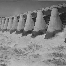 Public Works Administration Project, U.S. Army Corps of Engineers, Bonneville Power Dam in Oregon, Columbia River, "Spillway."