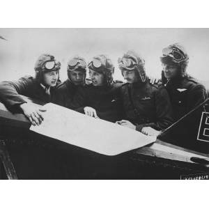 Various Allied Pilots Consulting a Map before a Flight over German Lines