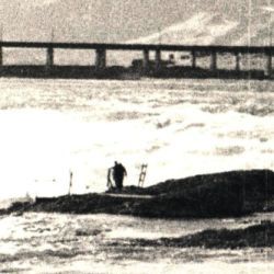 Wide-View of Fishermen at Celilo Falls and the Celilo Bridge