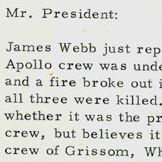 Memorandum from Jim Jones to President Johnson about the Fire on Apollo 1