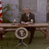 Photograph of President Lyndon Johnson Speaking at the Signing Ceremony for the Elementary and Secondary Education Act