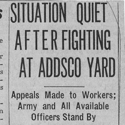 Newspaper clipping relating to the disturbance at the Alabama Dry Dock and Shipbuilding Co. between white and negro employees