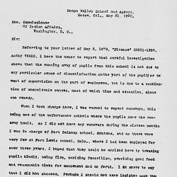 Letter from Hoopa Valley Agency (California) Superintendent to Commissioner of Indian Affairs.