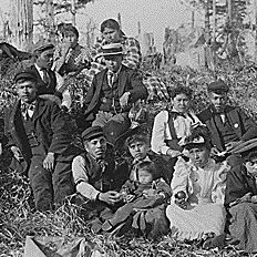 "Native Young Folks" picnic in the early days of the settlement of Metlakahtla, Alaska