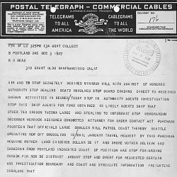 Telegram concerning smuggling off the Oregon coast