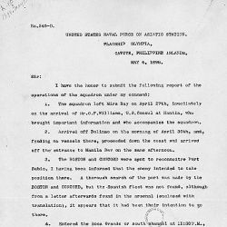 Battle report of Commodore George Dewey regarding the Battle of Manila Bay (Mirs Bay), May 1, 1898