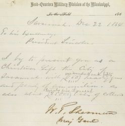 Telegram from General William T. Sherman to President Abraham Lincoln announcing the surrender of Savannah, Georgia, as a Christmas present to the President