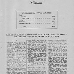State Summary of War Casualties from World War II for Navy, Marine Corps, and Coast Guard Personnel from Missouri