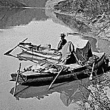 Colorado River. Near upper end of the canyon. Boats of the Powell Expedition of 1872 pictured. Beaman photo. ("Romance of the Colorado River", page 267 calls this "A Halt for Observations", possibly S