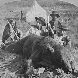 "Our First Grizzly, killed by Gen. Custer and Col. Ludlow." By Illingworth, 1874, during Black Hills expedition