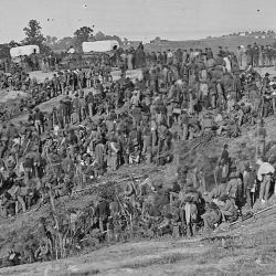 Confederate prisoners waiting for transportation, Belle Plain, VA