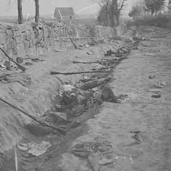 Confederate dead behind stone wall. The 6th. Maine Inf. penetrated the Confederate lines at this point. Fredericksburg, VA