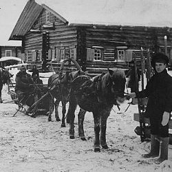 Colonel George E. Stewart, commanding American forces in Northern Russia, passing by convoy through village of Chamova on his return from Dwina River front at Toulgas to Archangel