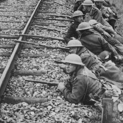 Troops Ready to Hold the Railway Line