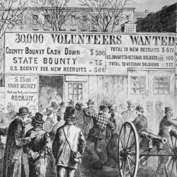 Recruiting in the New York City Hall Park in 1864. Illustration from a sketch by George Law, published in Frank Leslie