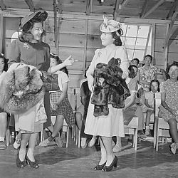 Tule Lake Relocation Center, Newell, California. A fashion show was one of the many exhibits held a...