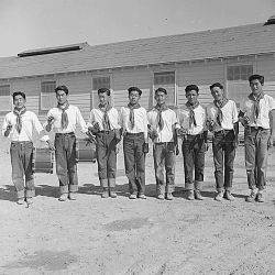 Topaz, Utah. Members of the drum and bugle corp, formerly a boy scout troop at Los Angeles