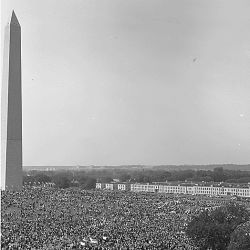 Civil Rights March on Washington, D.C. [Aerial view of Washington Monument showing marchers.]