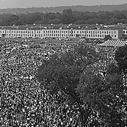 Civil Rights March on Washington, D.C. [Aerial view of the crowd of marchers on the mall and street.]