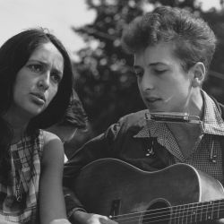 Civil Rights March on Washington, D.C. [Entertainment: closeup view of vocalists Joan Baez and Bob Dylan.]