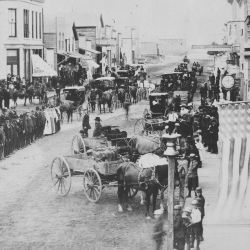 Civil War Veterans, Fourth of July or Decoration Day, Ortonville, Minnesota. On review in center of town