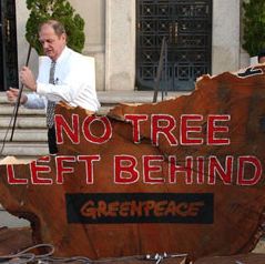 Environmental activists from Greenpeace, demonstrating outside Department of Interior headquarters, Washington, D.C. Photograph was selected for use in preparation of Department of Interior video on t