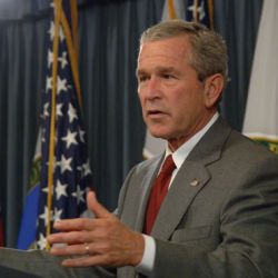 President George Bush giving press conference, at Department of Energy, Washington, D.C., concerning the impact of Hurricanes Katrina and Rita on oil, natural gas production, refining, distribution in