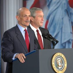 Secretary of the US Department of Homeland Security, Michael Chertoff, introduces President George W. Bush at the US Chamber of Commerce where President Bush gave a speech on Immigration