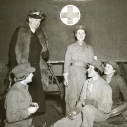 First Lady Eleanor Roosevelt with Students of a Motor Pool School During Her Trip to England