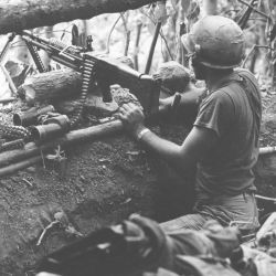 Corporal K. Philpot (Bayminette, Alabama), Charlie Company, 1st Battalion, Seventh Marines, is on the Alert in His Bunker for Possible North Vietnamese Army Movement