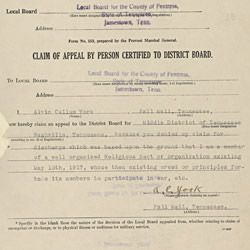 Claim of Appeal for Alvin Collum York